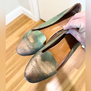 Leifsdottir Metallic Green Ombre Leather Flats – Slip-On Loafers